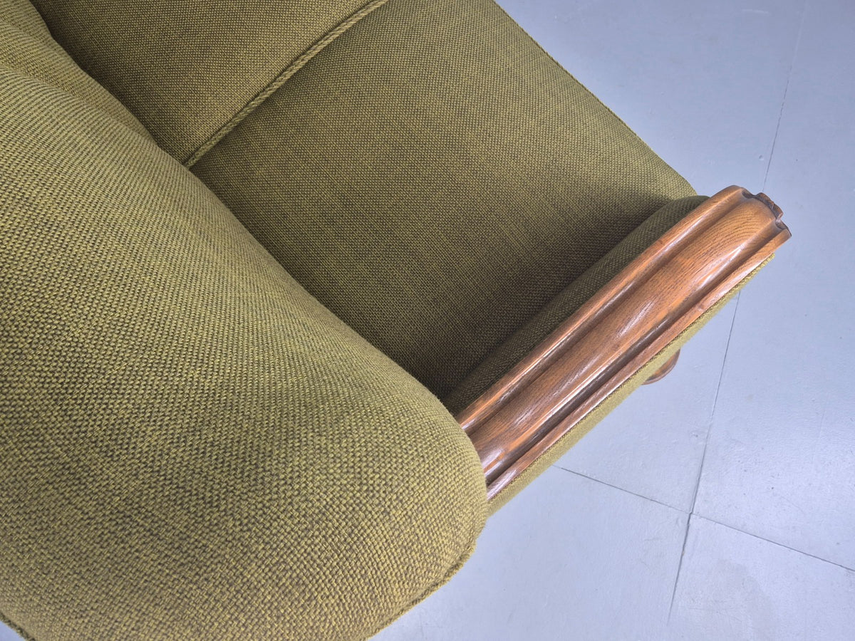 Vintage Danish 3 Seater Sofa Deco Stlyed 1940s Carved Oak Frame Retro EB12673
