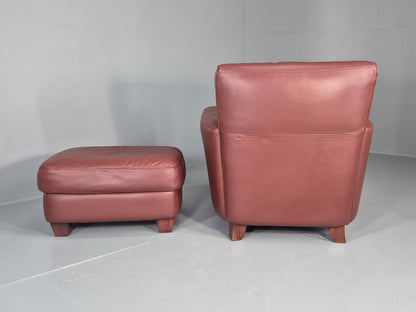 Vintage Natuzzi Chair and Footstool Leather Art Deco Club Style Modern EB12487