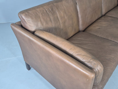 Vintage Thams 3 seater Sofa 1970s Denmark Leather Upholstery Retro MCM EB12446