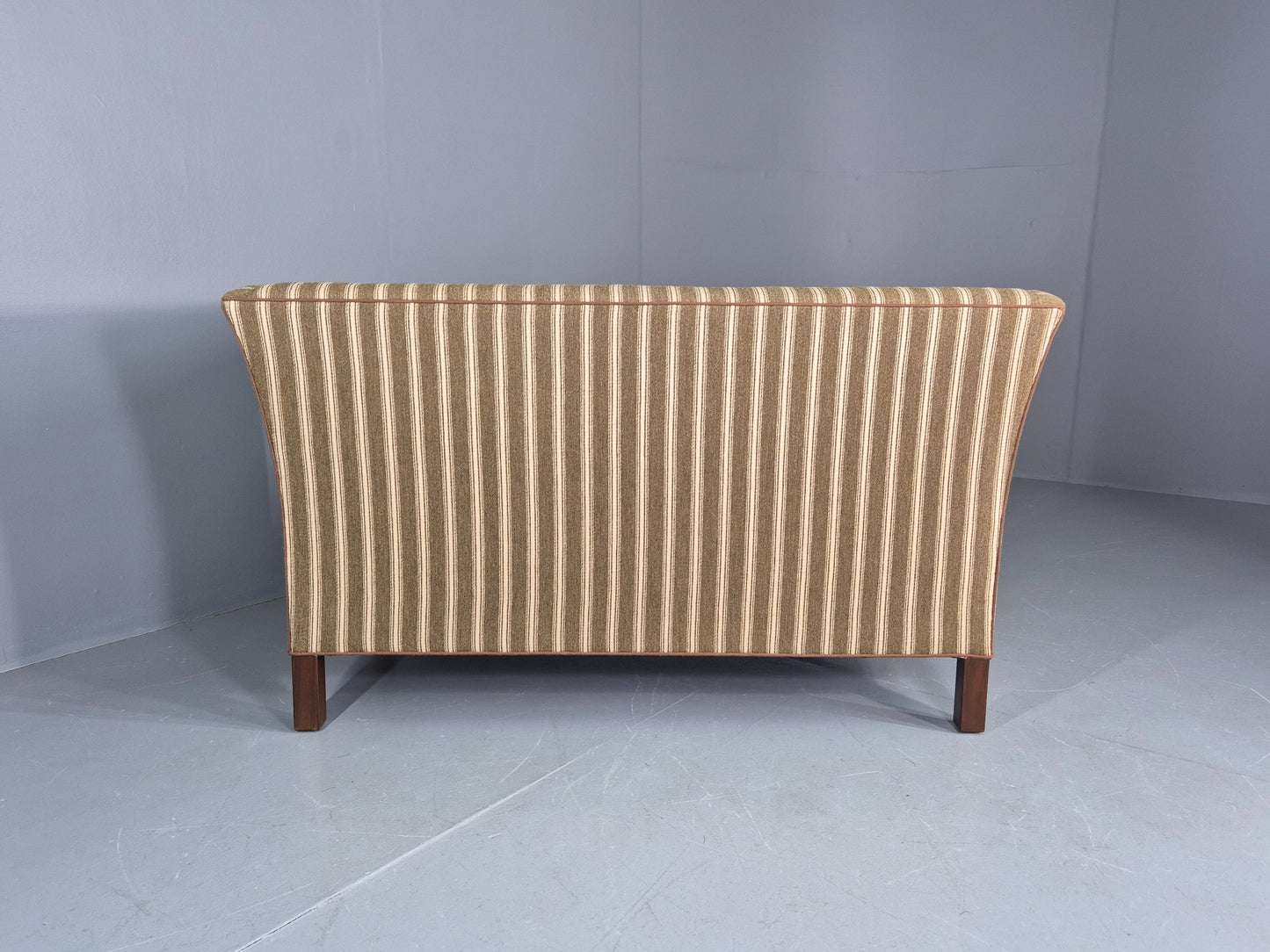 Vintage Danish Art Deco Style 2 Seater Sofa Green and Cream Wool Stripe EB12695