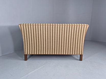 Vintage Danish Art Deco Style 2 Seater Sofa Green and Cream Wool Stripe EB12695