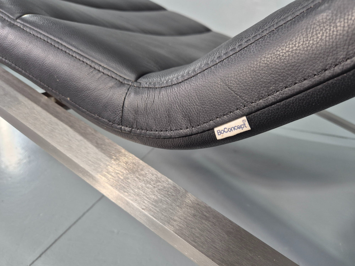 Vintage Bo Concept Chaise Longue Black Leather Brushed Steel Modern  EB12469