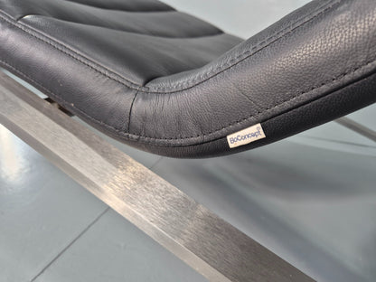 Vintage Bo Concept Chaise Longue Black Leather Brushed Steel Modern  EB12469