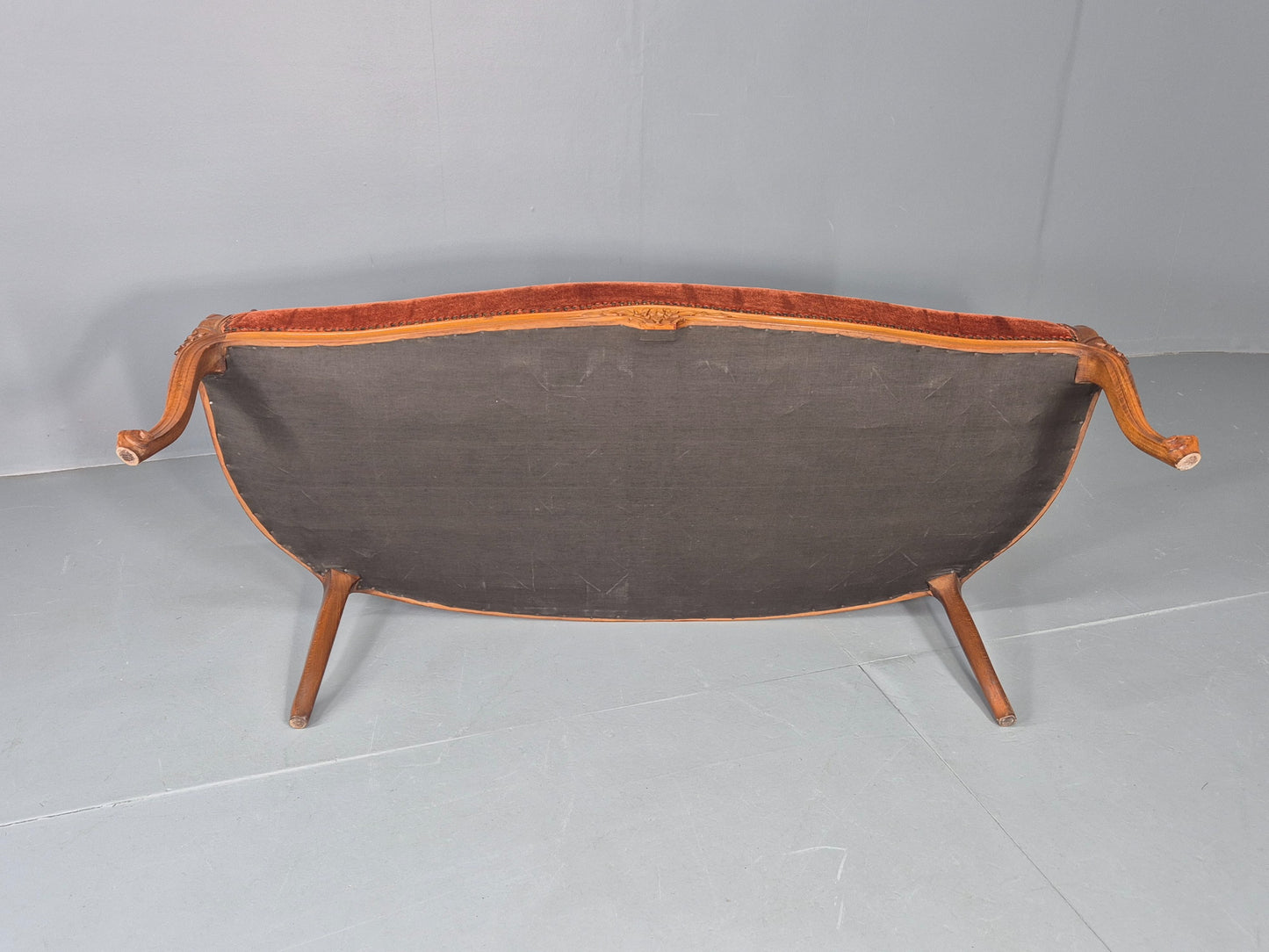 Vintage Danish 2 Seat Sofa French Style Bergere Back Red Velvet Velour EB12744
