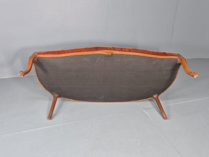 Vintage Danish 2 Seat Sofa French Style Bergere Back Red Velvet Velour EB12744