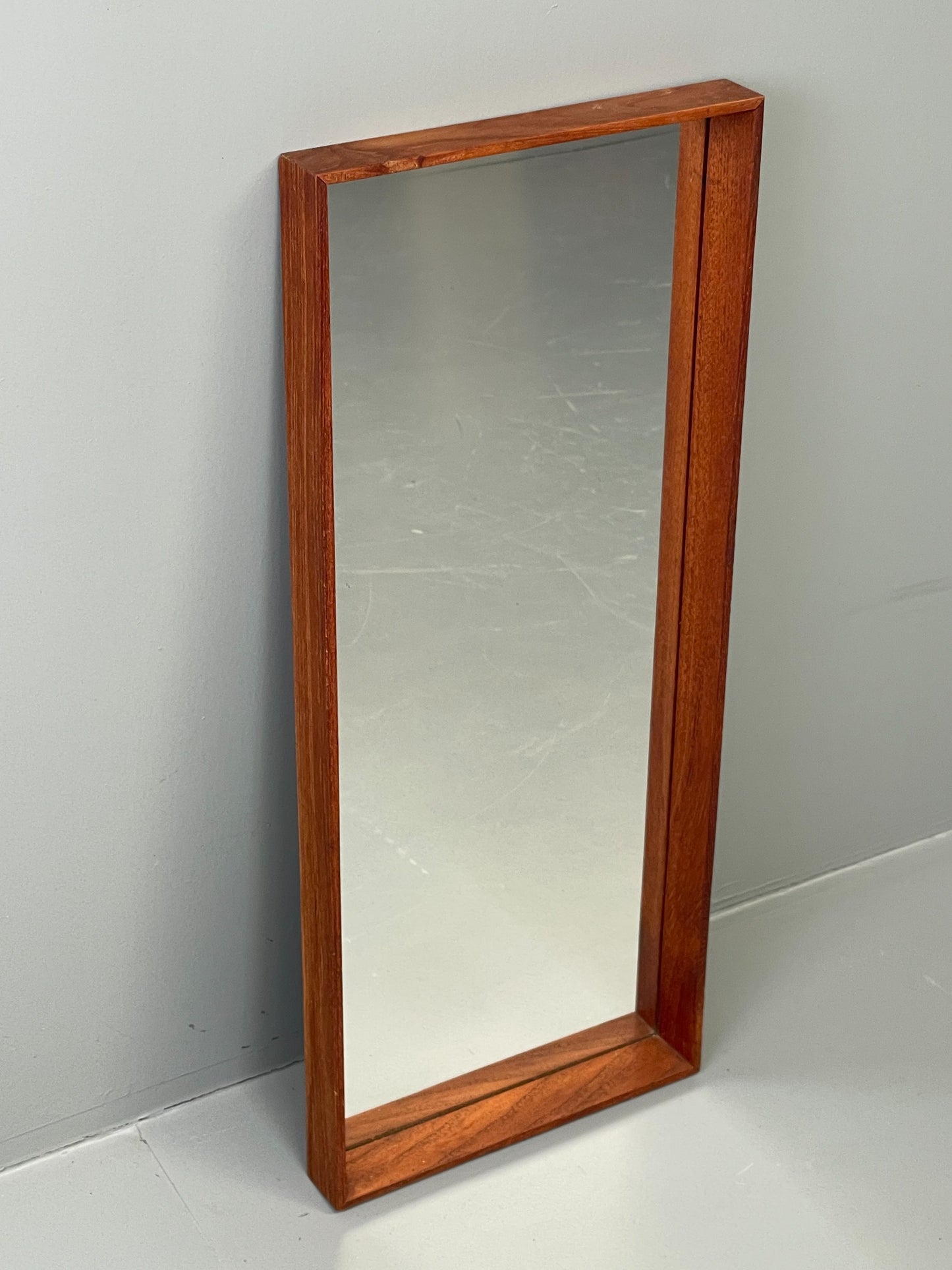 Vintage Teak Wall Mirror Rectangular Solid Danish Mid Century EB11966