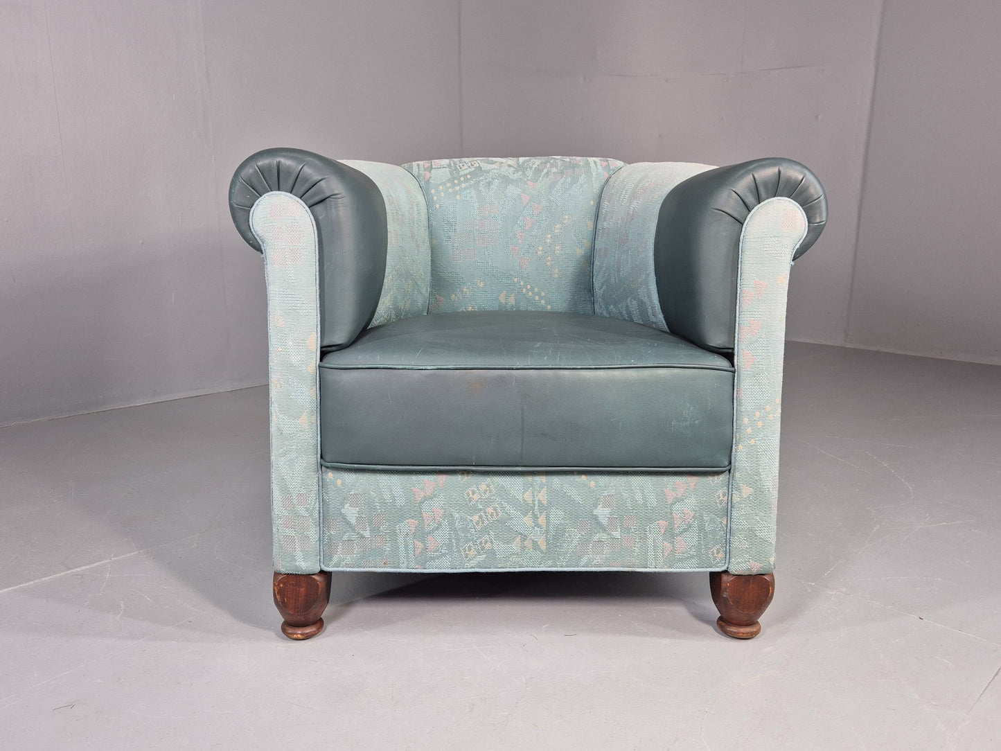 Vintage Art Deco Tub Barrel Chair 1980s Make Over Turquoise Retro EB12714