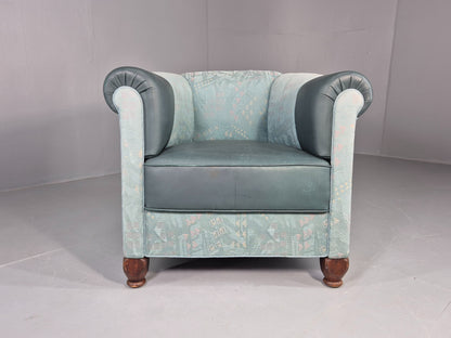 Vintage Art Deco Tub Barrel Chair 1980s Make Over Turquoise Retro EB12714