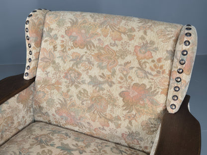 Vintage Danish Armchair Kjaernulf Style Floral Upholstery Oak Frame 1970 EB06690