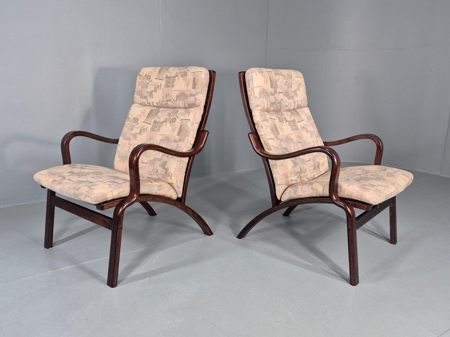 Vintage Danish Bentwood Lounge Chairs 1980s Stouby Retro MCM EB12130
