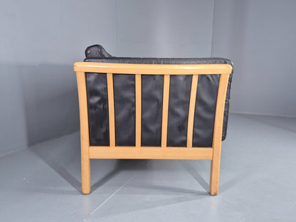Vintage 3 Seater Sofa Danish Black Leather Mid Century Design Retro EB11925 M3SS