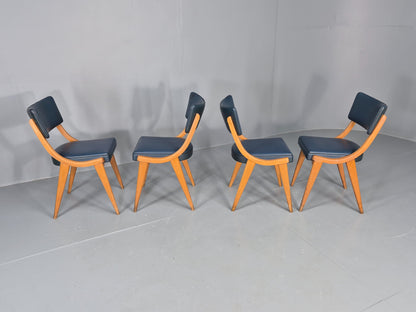 4 Vintage Ben Chairs Blue Vinyl Beech Frames 1960s Retro EB12258