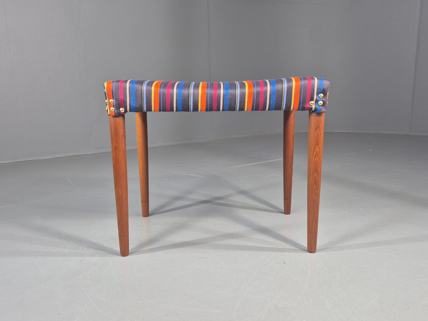 Vintage Midcentury Footstool Danish Design New Upholstery Retro Teak EB12049