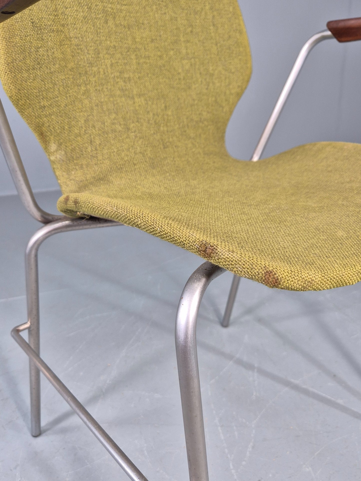 Vintage Mid Century Office Chair Danish Duba Green, Steel and Teak 1970s EB07907