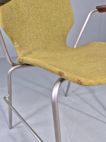 Vintage Mid Century Office Chair Danish Duba Green, Steel and Teak 1970s EB07907