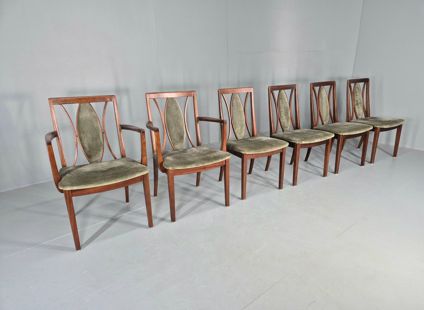 6 Vintage G Plan Teak Dining Chairs X Frame Green Seats 1970s Retro EB12260