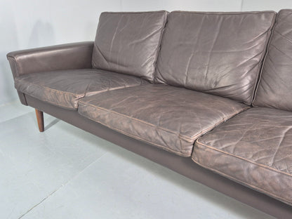 Vintage Mid Century 3 seater Danish Brown Leather Sofa Retro 1960s EB12261