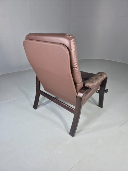 Vintage Danish Lounge Chair Reclining Bentwood Frame Leather Upholstery EB13084