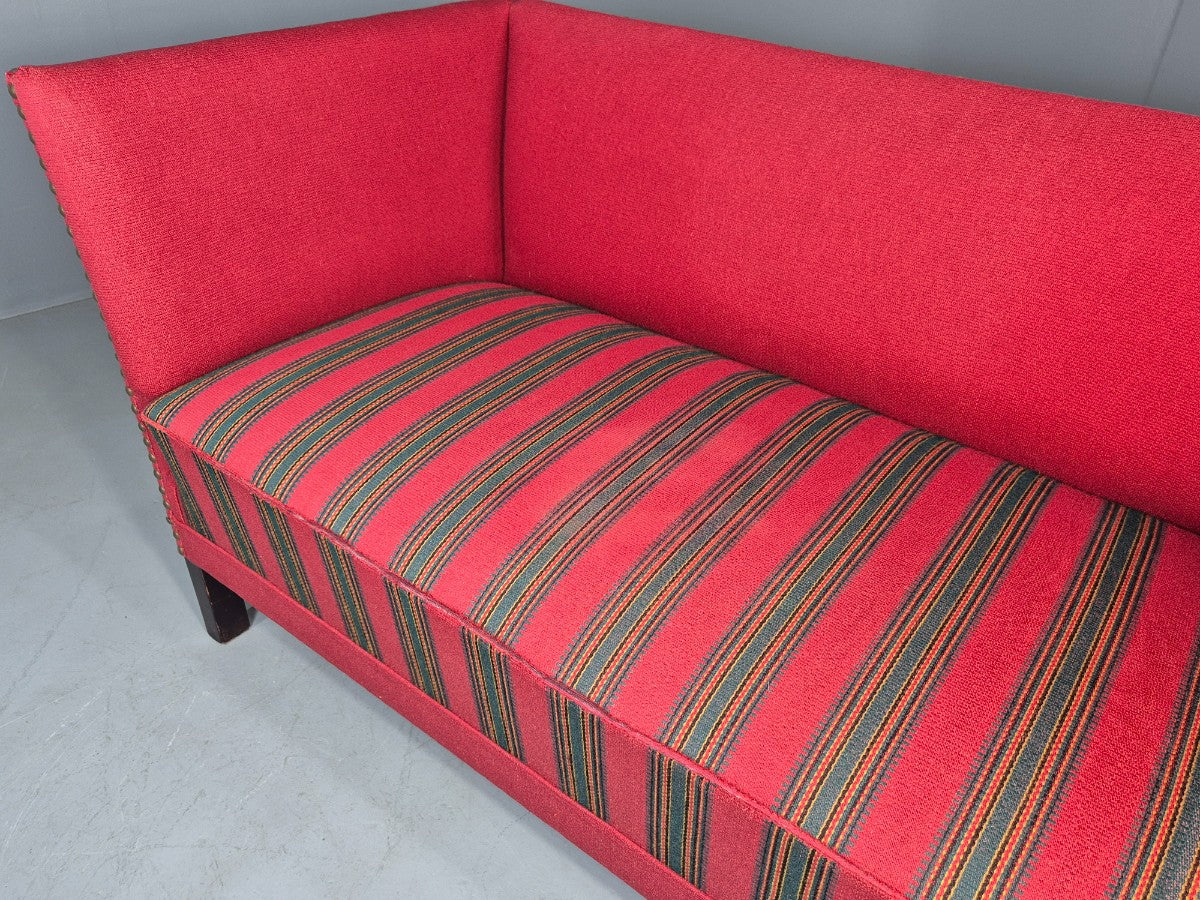 Vintage Danish 2 Seat Sofa Red Stripe Wool 1950s Retro Mid Century EB12735