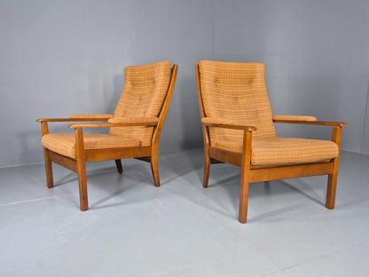 2 Vintage 1960s Lounge Chairs Beech and Orange Cintique Retro MCM  EB11930