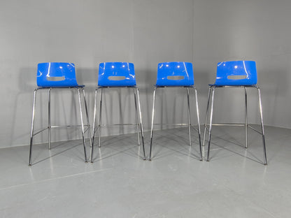 4 Bar Stools Modern Design Allermuir Casper Blue Chromed Steel Frame EB12999