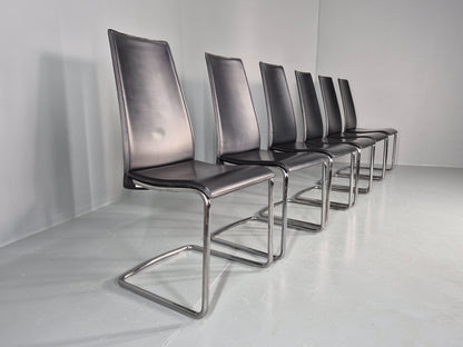 6 Vintage Calligaris Swing Chairs Black Leather and Chrome Modern Design EB12538