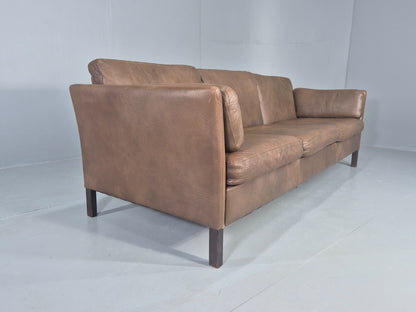 Vintage Thams 3 seater Sofa 1970s Denmark Leather Upholstery Retro MCM EB12446