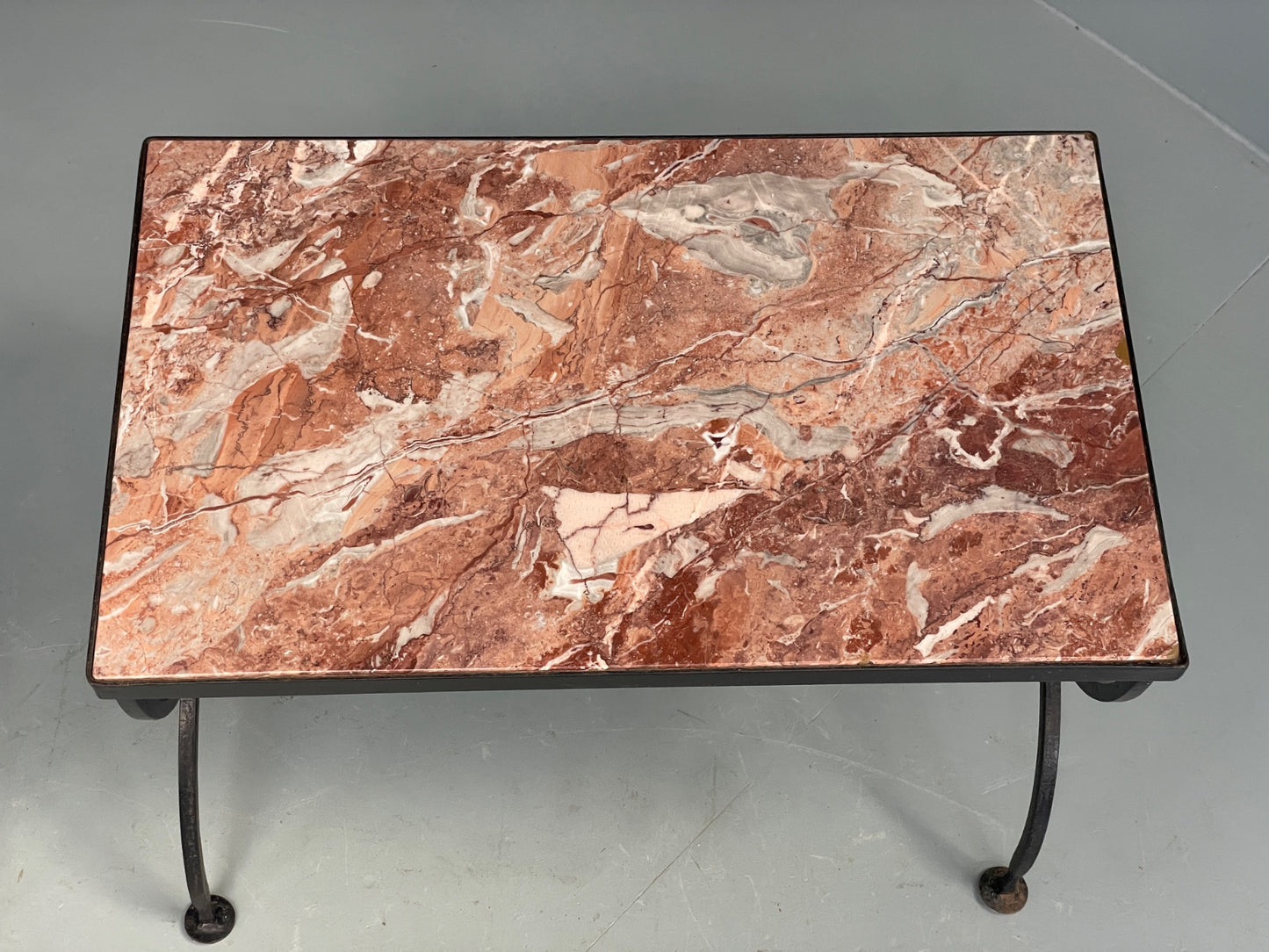 Vintage Wrought Iron Marble Side Tables Italian Breccia Pernice 1950s EB12301
