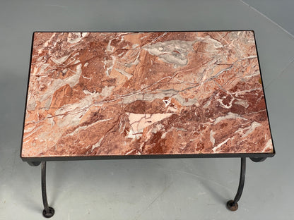 Vintage Wrought Iron Marble Side Tables Italian Breccia Pernice 1950s EB12301