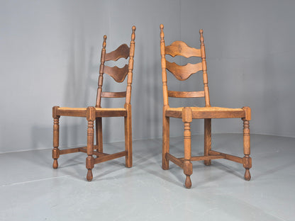 Vintage Spanish Style Country Chairs Rush Seated Oak Frames EB11951