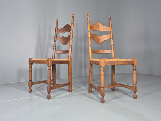 Vintage Spanish Style Country Chairs Rush Seated Oak Frames EB11951