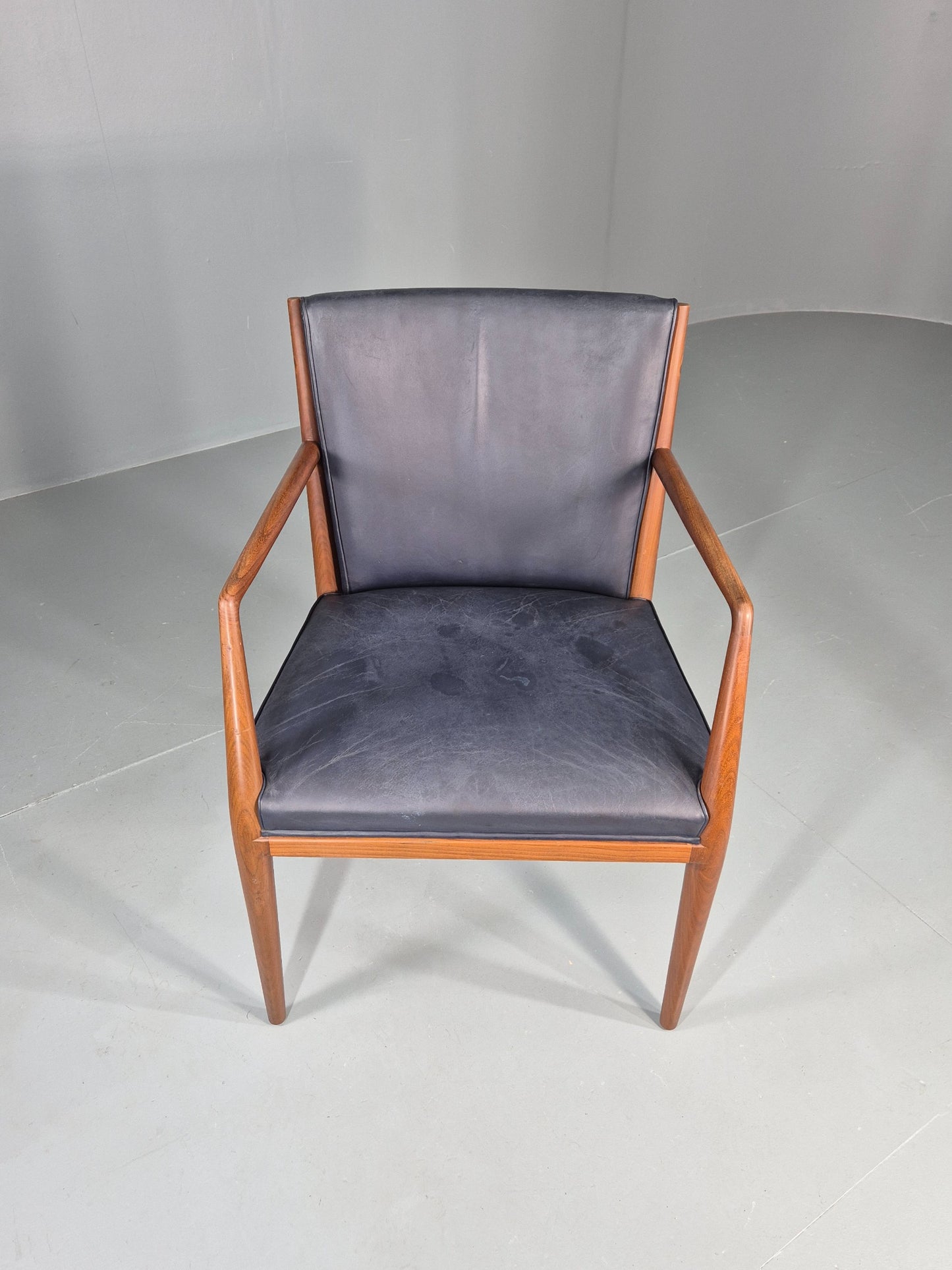 Vintage Mid Century Teak Armchair Blue Leather1960s Retro  EB11902