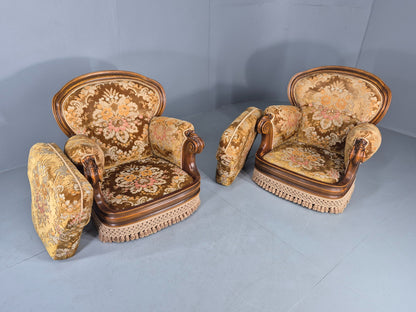 2 Vintage 1970s Danish Lounge Chairs Kitsch Over The Top Retro Gold  EB12723