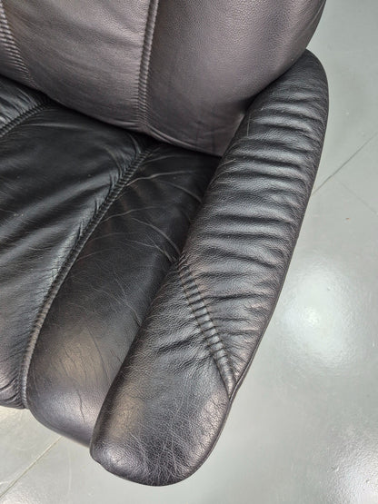 Vintage Stressless Ekornes Swivel and Recline Chair Black Leather Blonde EB07415
