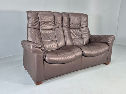 Vintage Stressless 2 Seat Sofa Brown Leather Buckingham Range 1990s  Eb13055