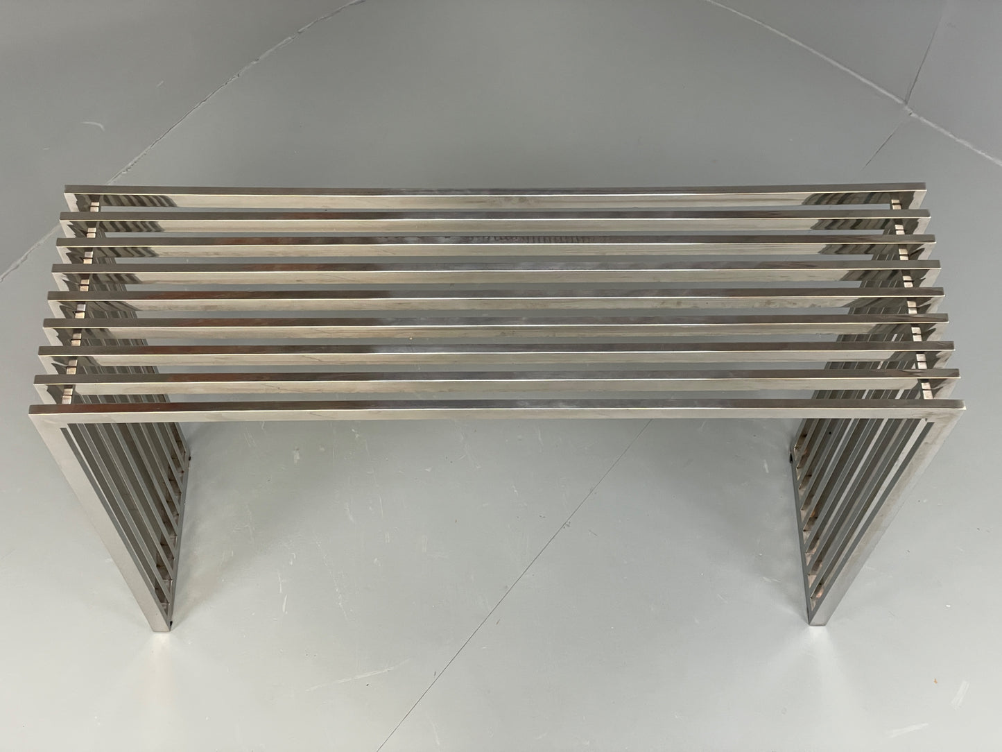 Chrome Slatted Console Table Style Of Eichholtz Modern Steel EB12887