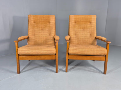2 Vintage 1960s Lounge Chairs Beech and Orange Cintique Retro MCM  EB11930