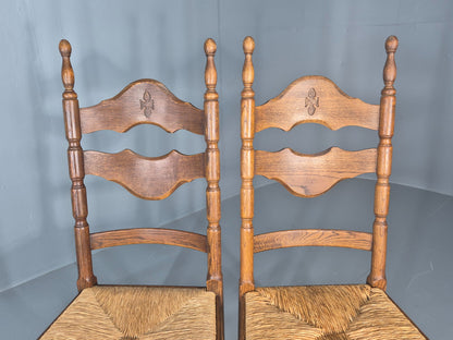 Vintage Spanish Style Country Chairs Rush Seated Oak Frames EB11951