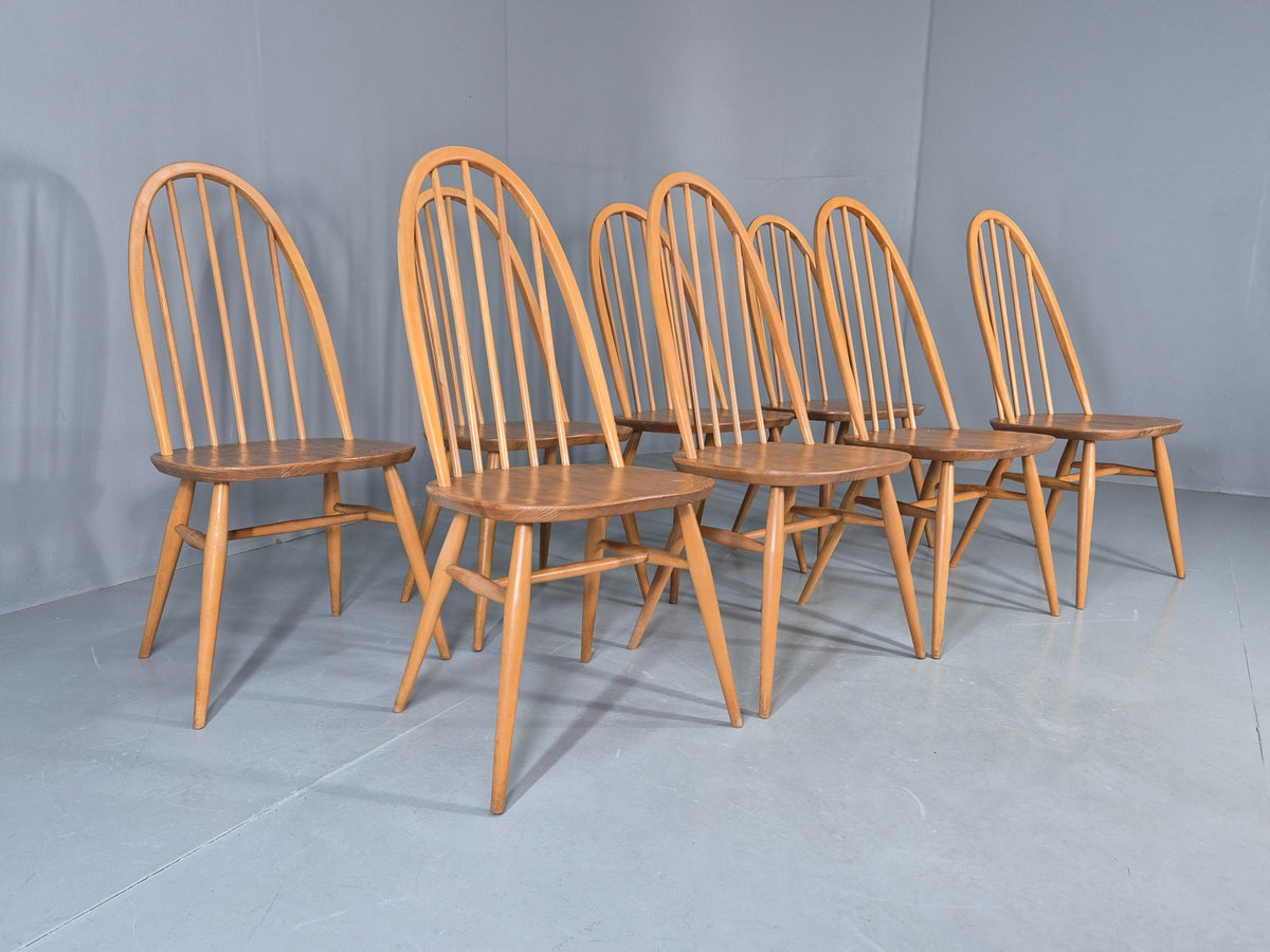8 Ercol Windsor Quaker Highback Dining Chairs 1970s Retro MCM Eb13054