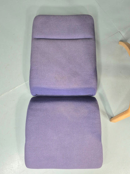 Vintage Mid Century Lounge Chair Bentwood Frame Danish Purple Wool 1980s EB12136