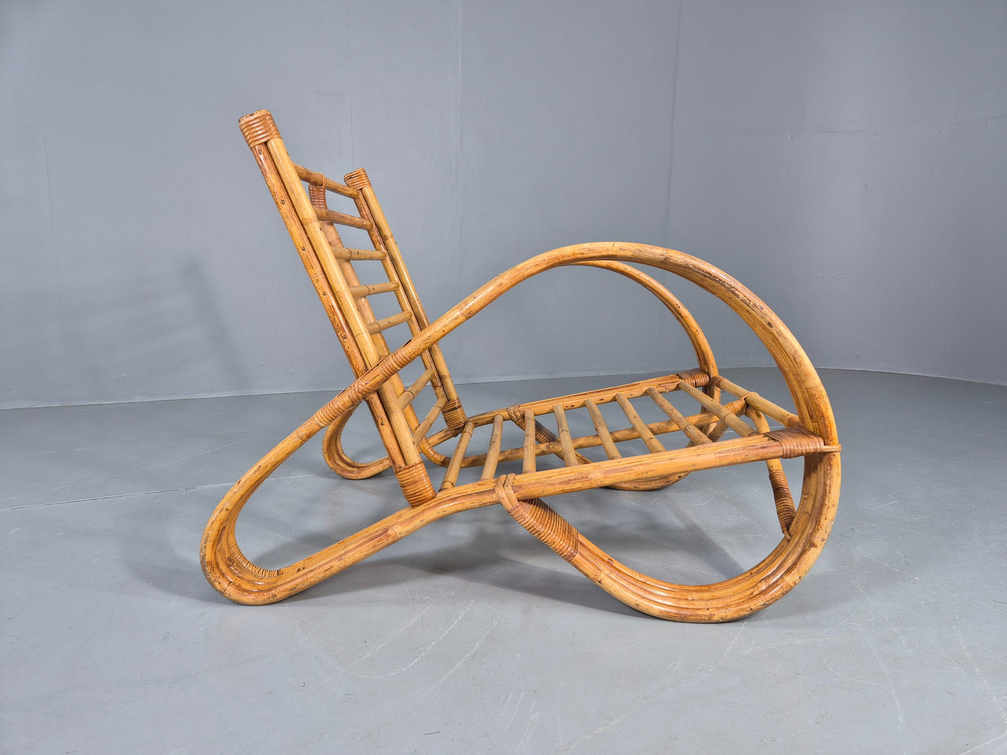 Vintage Bent Bamboo and Rattan Lounge Chair Rohe Noordwolde MCM Retro Eb12591