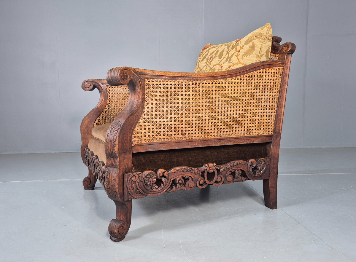 Vintage Danish Oak Lounge Chair Antique Bergere Carving Baroque 1920s EB12678