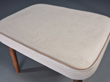 Vintage Mid Century Footstool Danish Cream Vinyl Retro 1960s EB12054