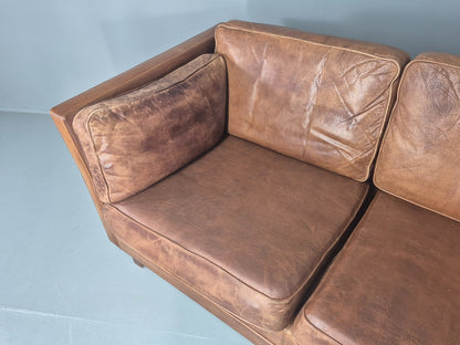 Vintage 3 seater sofa Danish Brown Leather 1970s Mid Century Retro EB10498