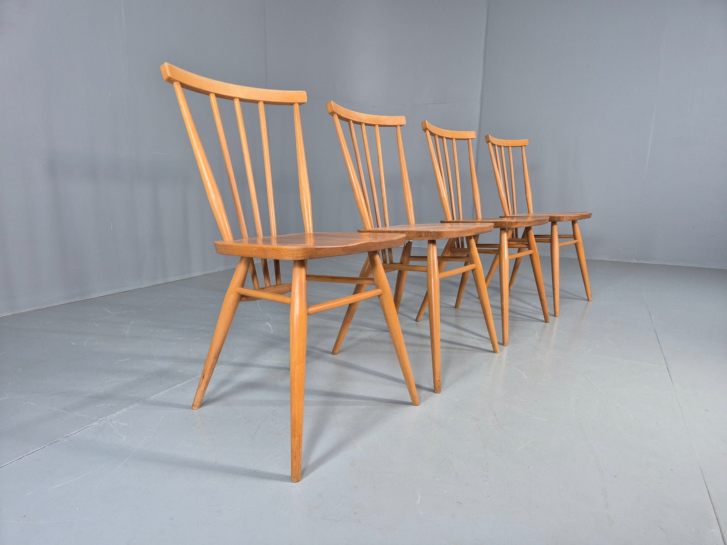 4 Ercol 391 Dining Chairs in Blonde Wood 1960s Retro MCM EB12549