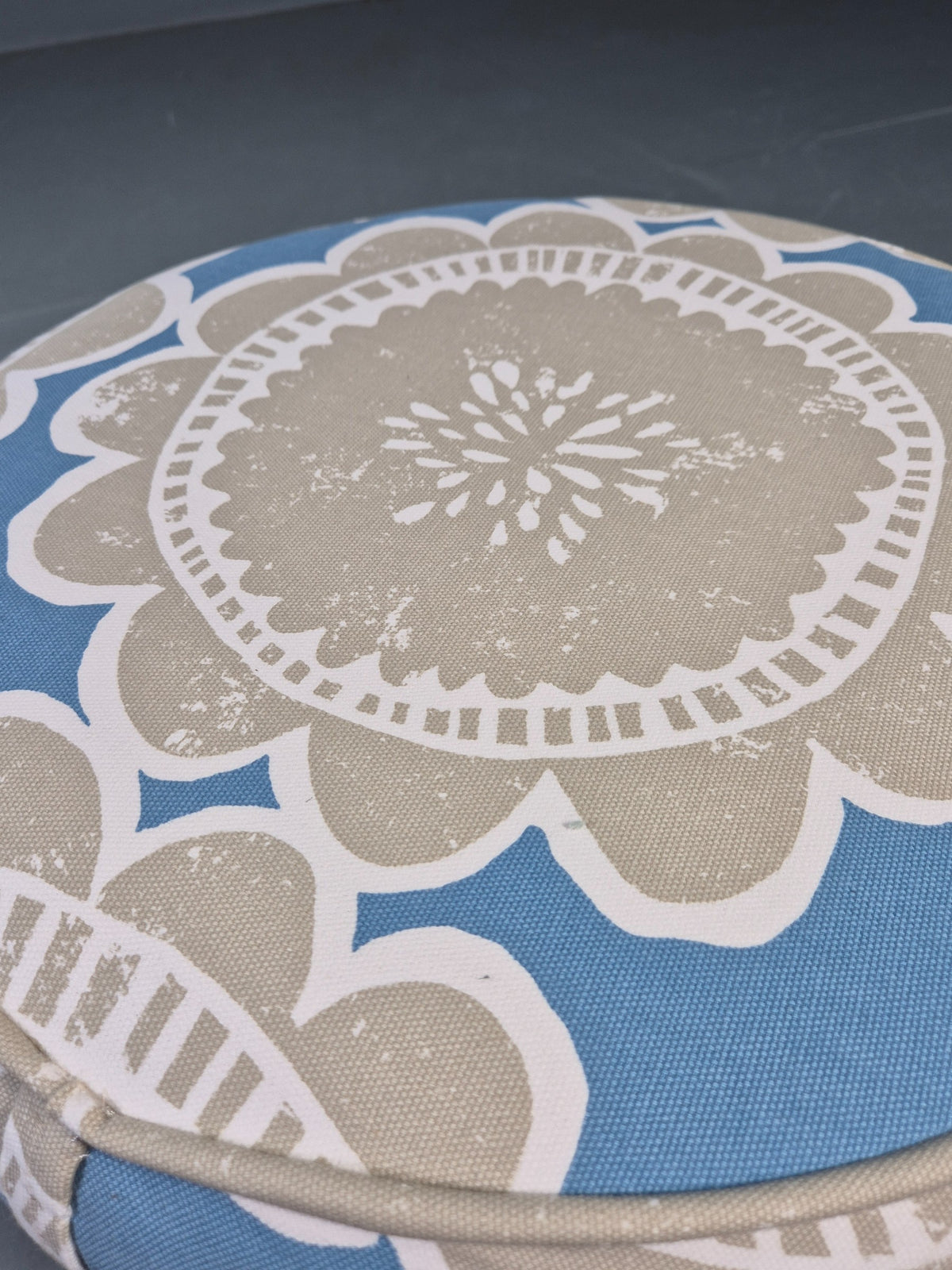 Vintage Danish 1960s Footstool with Floral Cotton Print Cover Retro MCM EB12786
