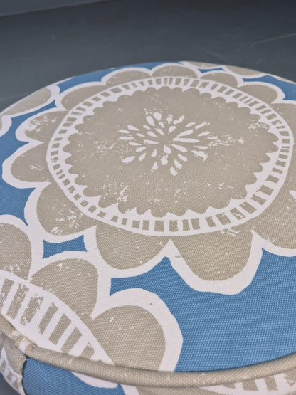Vintage Danish 1960s Footstool with Floral Cotton Print Cover Retro MCM EB12786