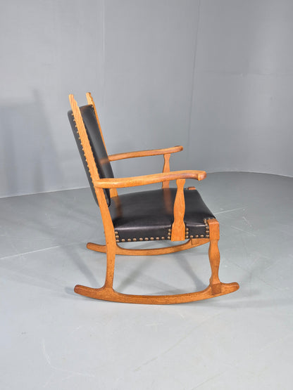 Vintage Danish Rocking Chair Honey Oak Frame Kjaernulf Style Retro 1970s EB12691