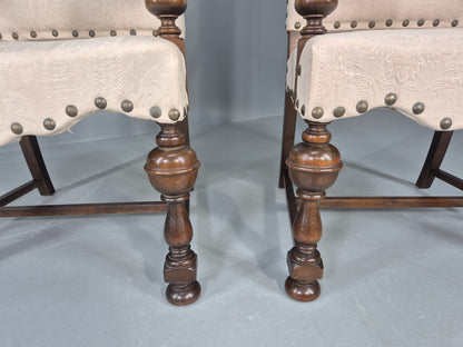 2 Vintage Carolean Style Oak Armchairs 1950s Danish Repro Quality Eb12641