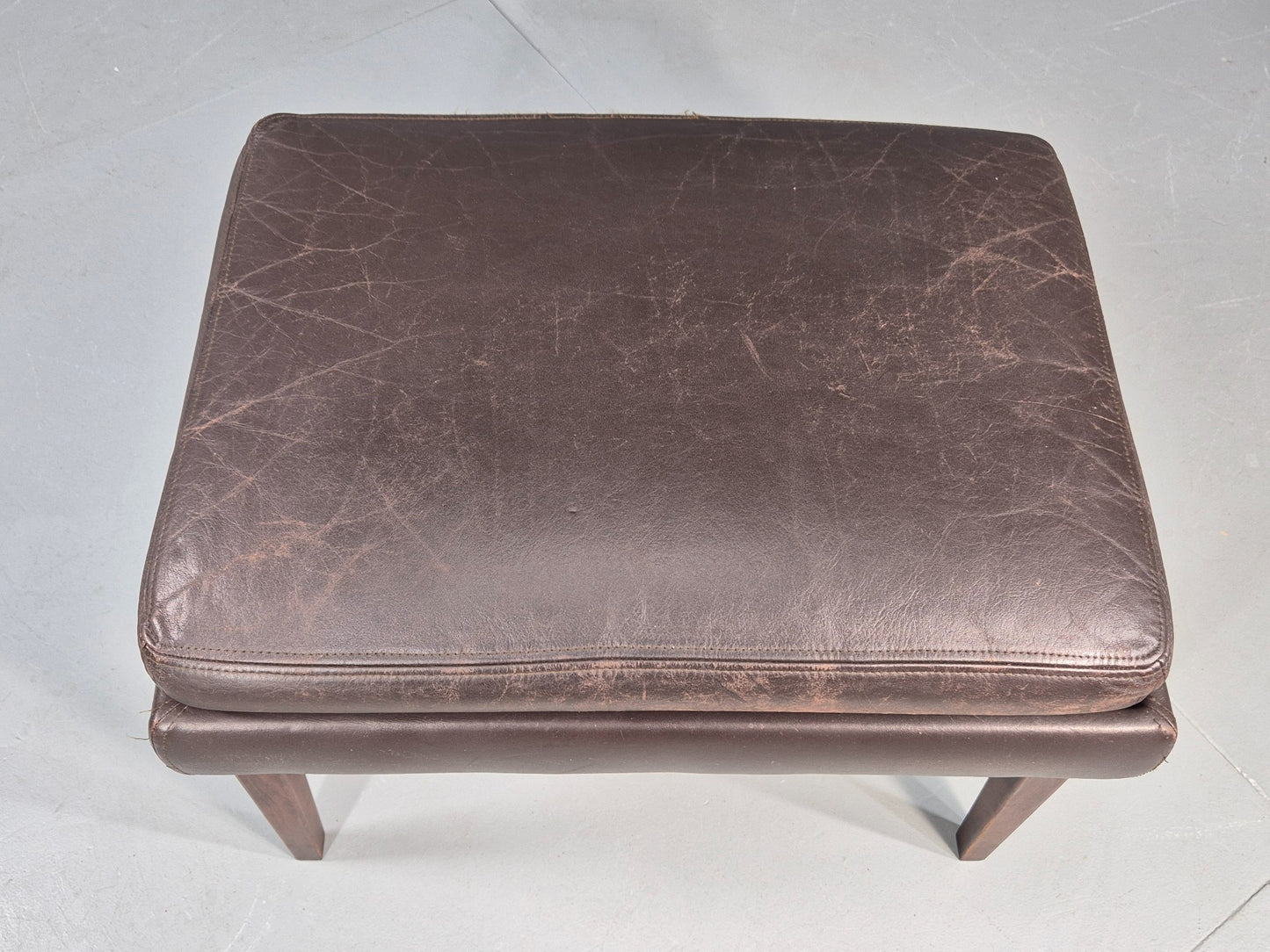 Vintage Mid Century Footstool Danish 1960s Retro Brown Leather EB12225